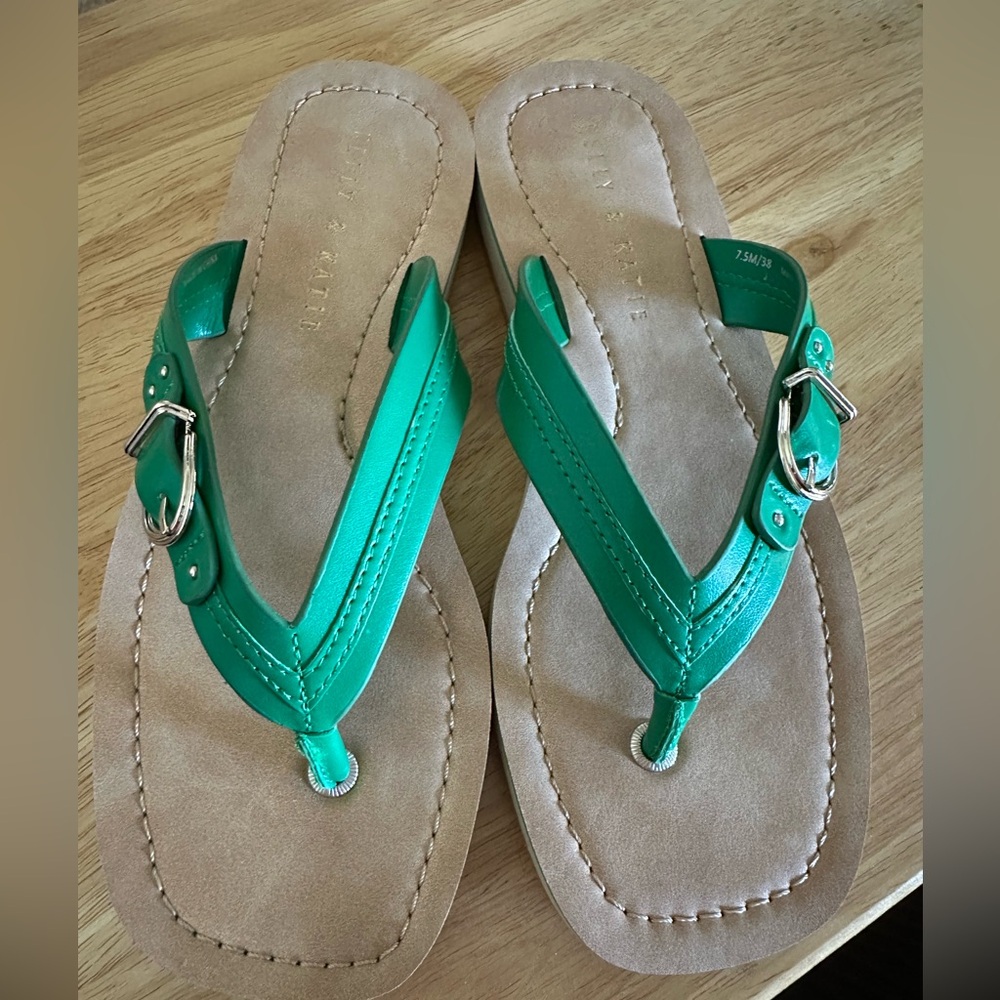 Kelly & Katie Green Sandals with Gold Buckle